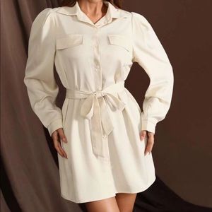 Flap Detail Button Front Belted Shirt Dress